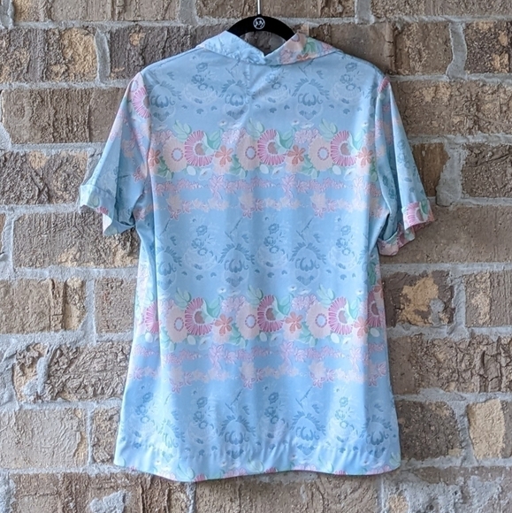 Vintage 1970s Sodi of Miami Florida Pastel Floral Blouse - Picture 5 of 7